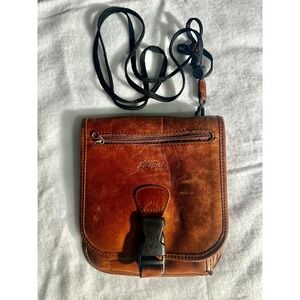 LL Bean Leather Crossbody‎ Bag Brown Zip Pocket Strap Buckle Small